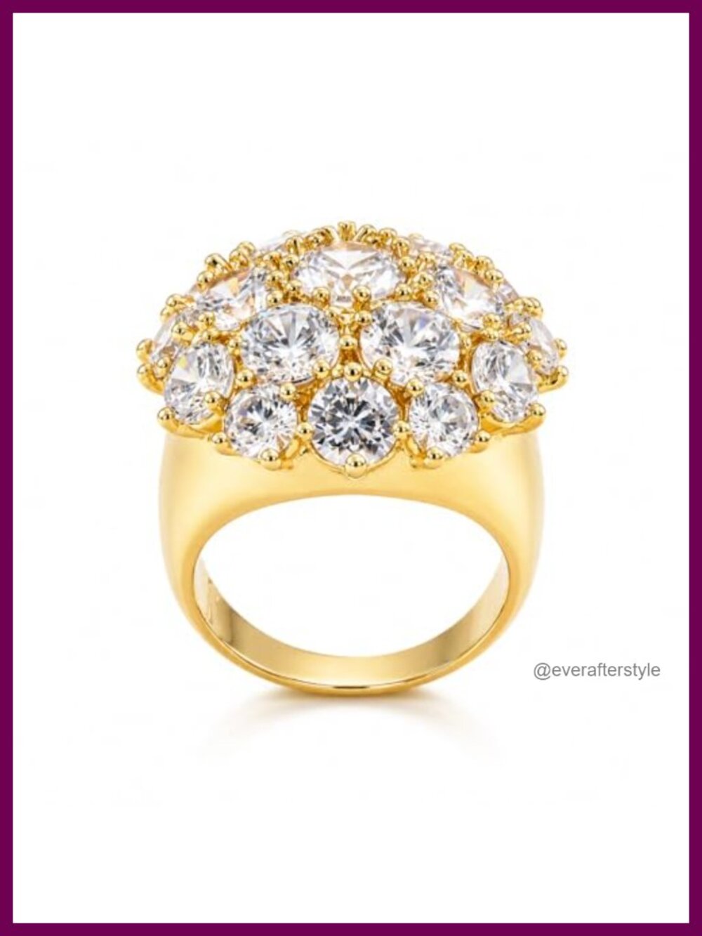 14K Gold Plated CZ Floral Cluster Statement Ring Size 7